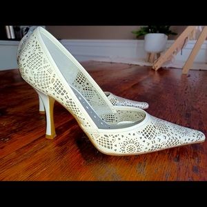 BCBGirls White Leather Cut Out Heels
